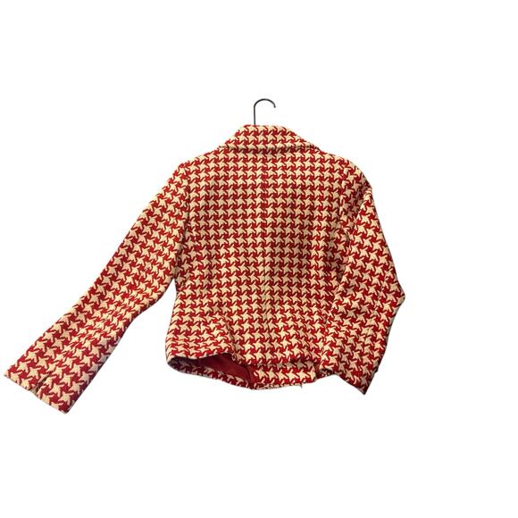 Talbots Red/White Wool Blend Moto  Houndstooth Jacket- 8P Excellent Condition - Picture 6 of 8